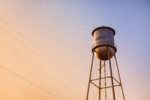 Water tower at dusk.