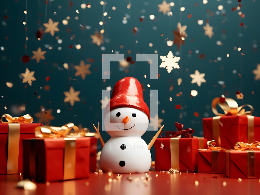 christmas snowman with gift and star