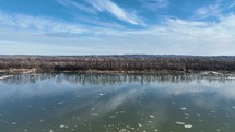 Icy Missouri River overlooking the countryside in Washington, Missouri