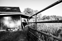 shed and fence on a farm 