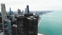 Cinematic view of downtown Chicago in winter.