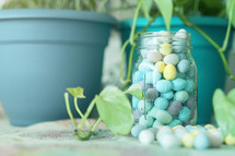 candy Easter eggs in a mason jar 