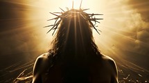 Christ with thorns crown silhouette under the celestial sky