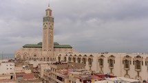 TIMELAPSE Mosquée Hassan II Mosque Moorish Architecture at Cloudy Sunset Casablanca, Morocco
