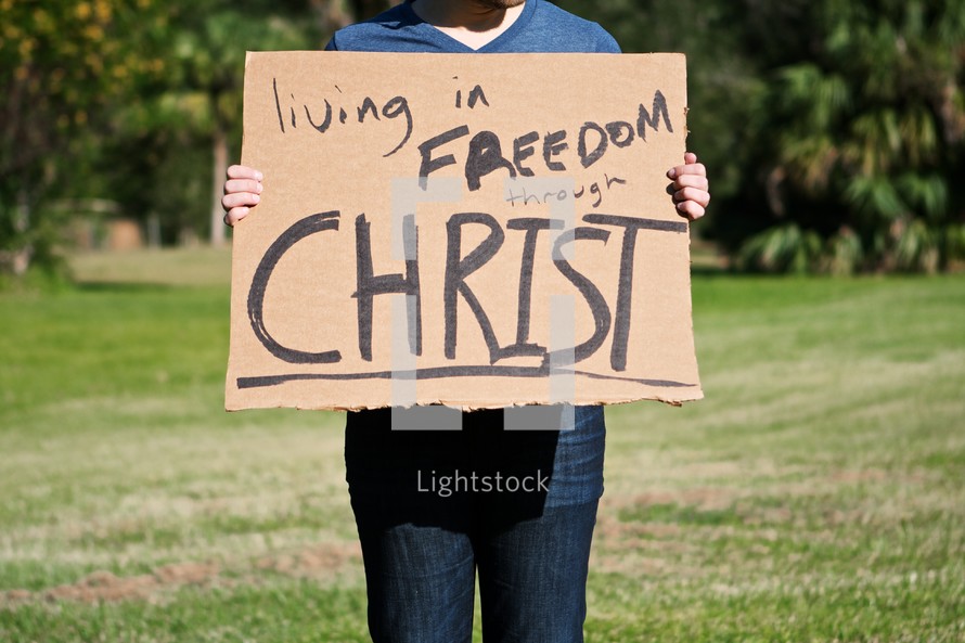"Living in Freedom Through Christ" sign