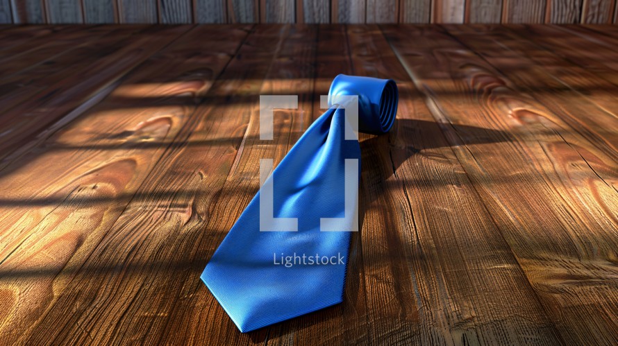 Blue tie on a wood table