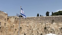 Israel Flag flying at the Western Wall in Jerusalem