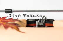 Give thanks in type on a typewriter 
