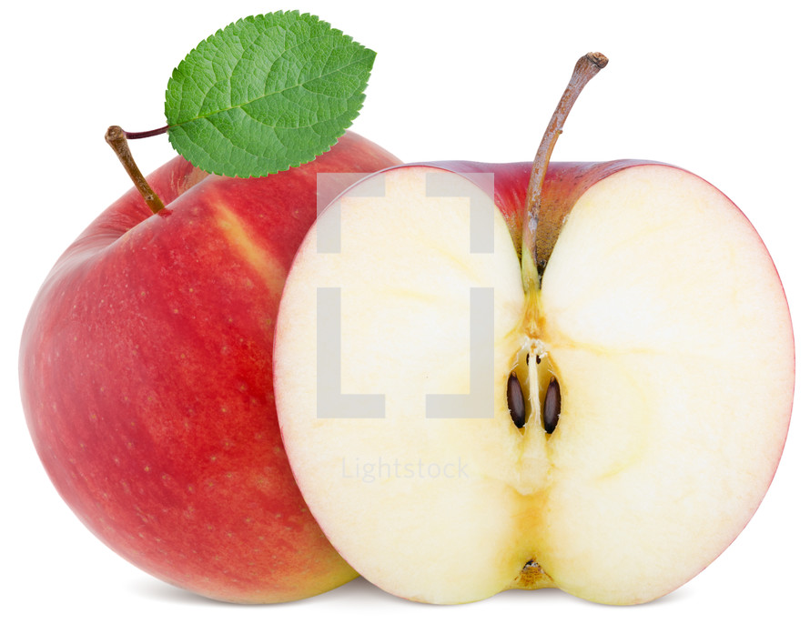 full apple and  cut slice isolated on white background
