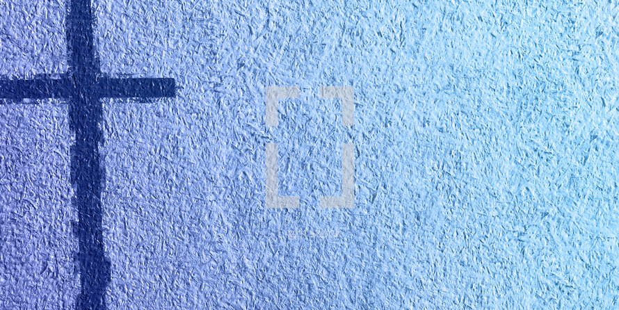 Blue cross on the left with textured light blue background