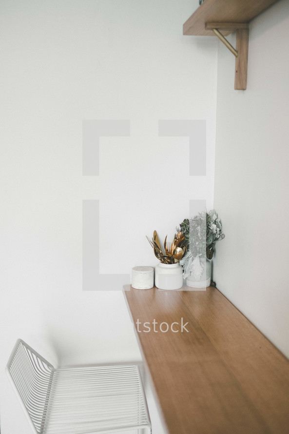a corner desk in a home office 