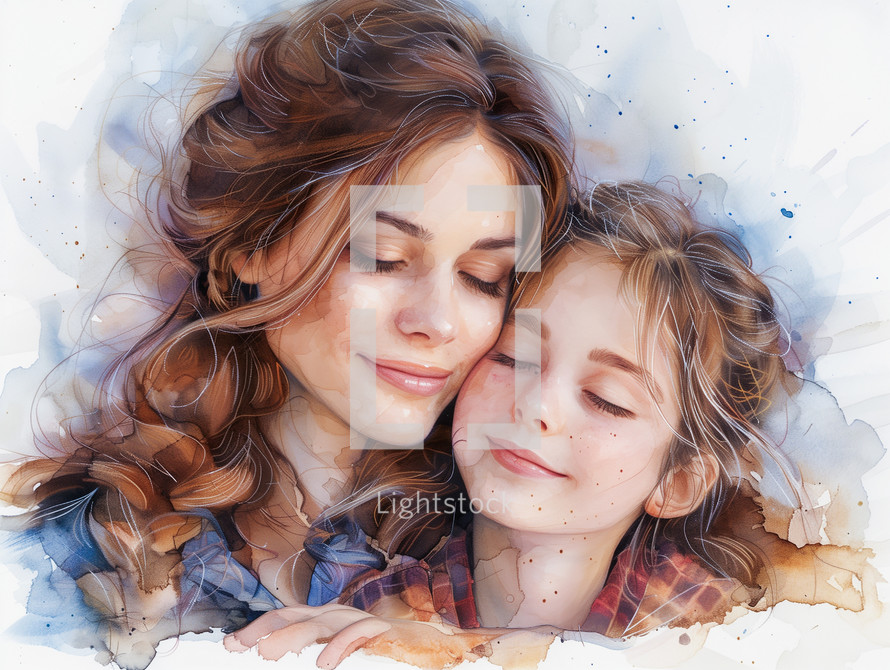 mother and daughter water color painting