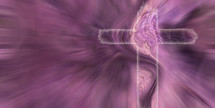 cross with blur, marbling and rays - purple background  with copy space