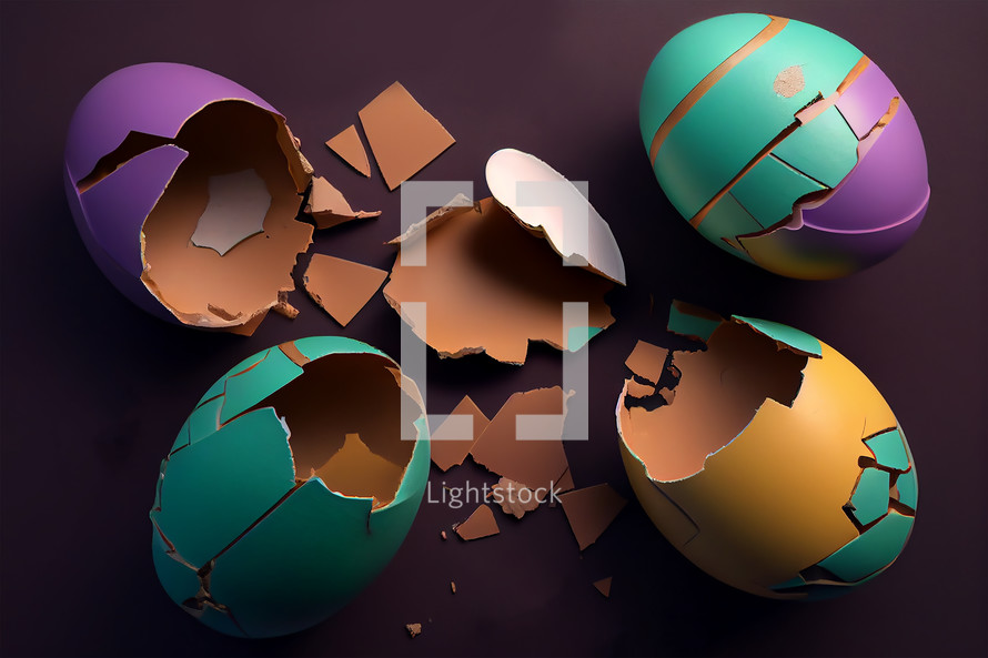 Decorated and cracked colored eggs