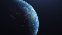 3D Animation Of Planet Earth Spinning Against Dark Night Sky. 