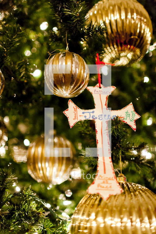 Jesus written on a cross handmade ornament
