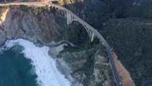 Aerial shot of Bixby Creek Bridge on the Big Sur coast of California. 