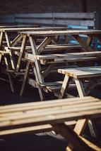 rows of picnic tables 