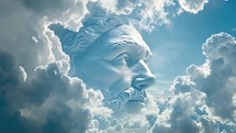 God's face in the moving clouds