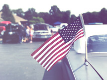 American flag on a classic car antenna 
