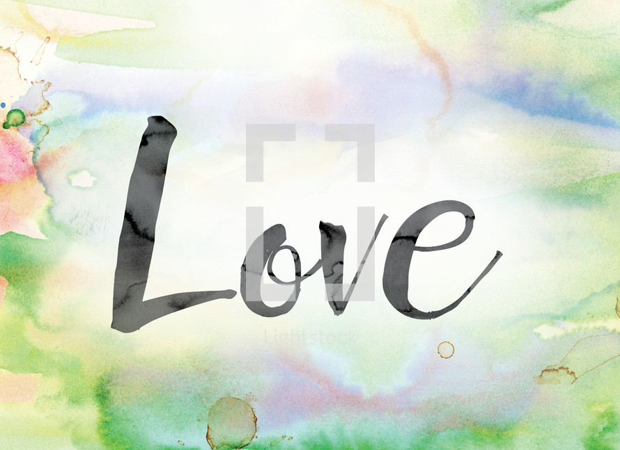 word love on watercolor background 