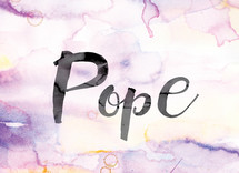 word pope in ink on watercolor background 