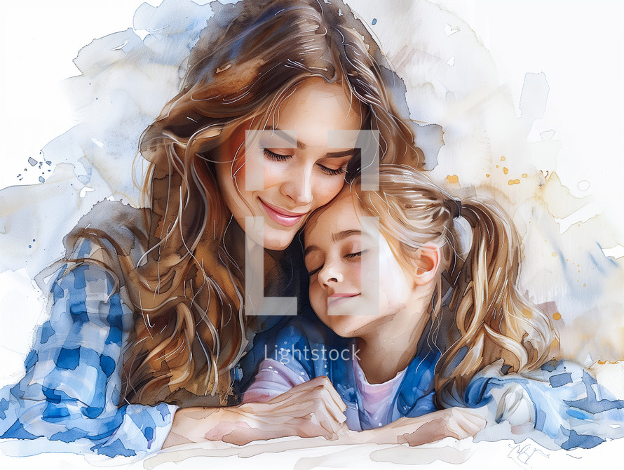 Mother and daughter water color painting