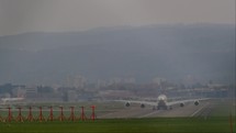 airplane taking off on runway