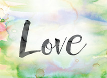 word love on watercolor background 