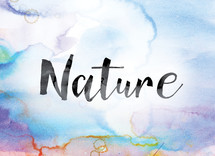 word nature on watercolor background 