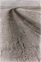 tracks in a desert salt lake 