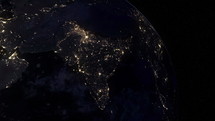 Asia at night. Extremely detailed image, including elements furnished by NASA. 3d animation with some light sources, reflections and post-processing. Earth maps courtesy of NASA