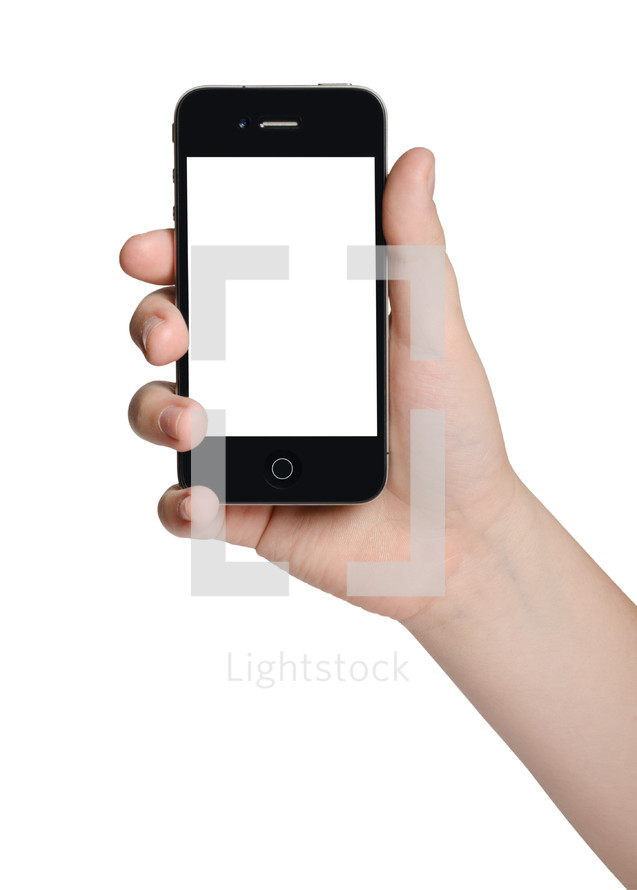 hand holding a blank cellphone screen