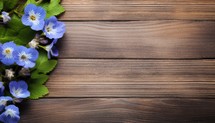 Beautiful spring flowers on a wooden background. View from above.