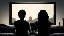 Man and woman looking out a window