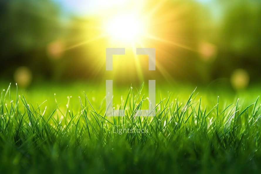 Green Grass with Sunrise Background