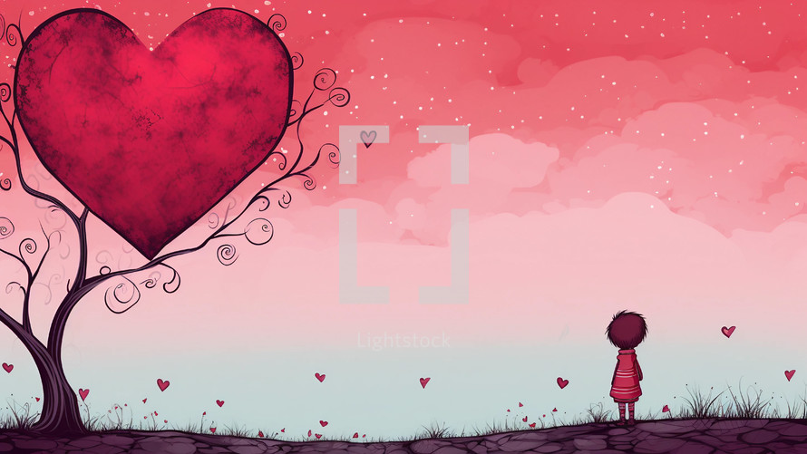 Child and tree with heart illustration
