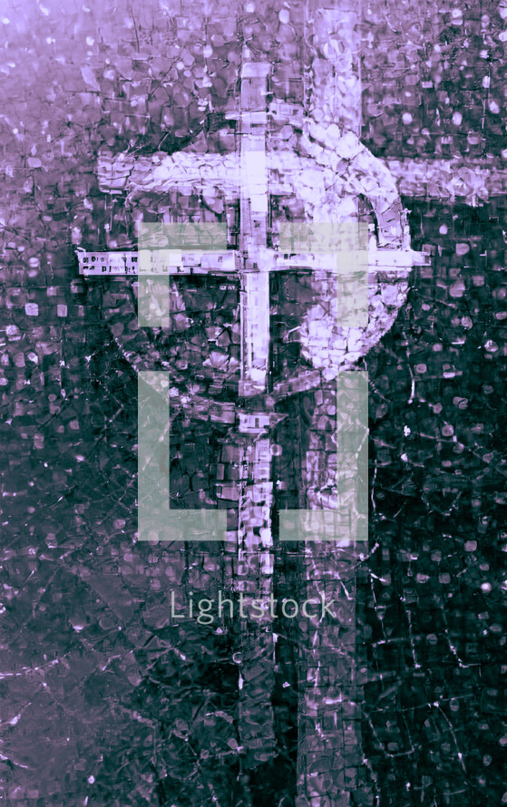 purple and dark green cross design - combo of my cross artwork, AI input and further editing
