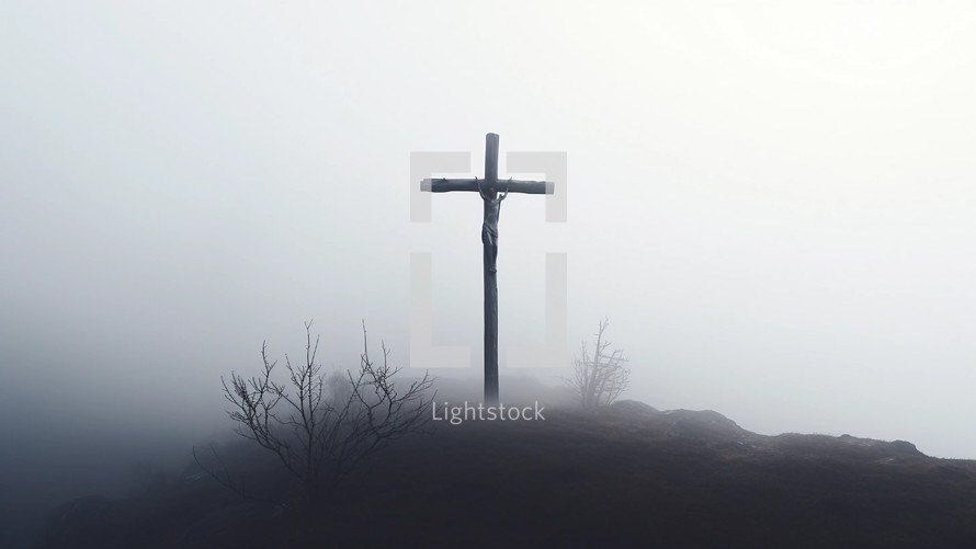 Crucifix in mist