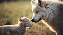 Innocence Facing Evil In Nature With Wolf And Lamb