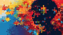 Silhouette Of An Autistic Child In Puzzle Pieces 