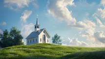 Small white church in grass