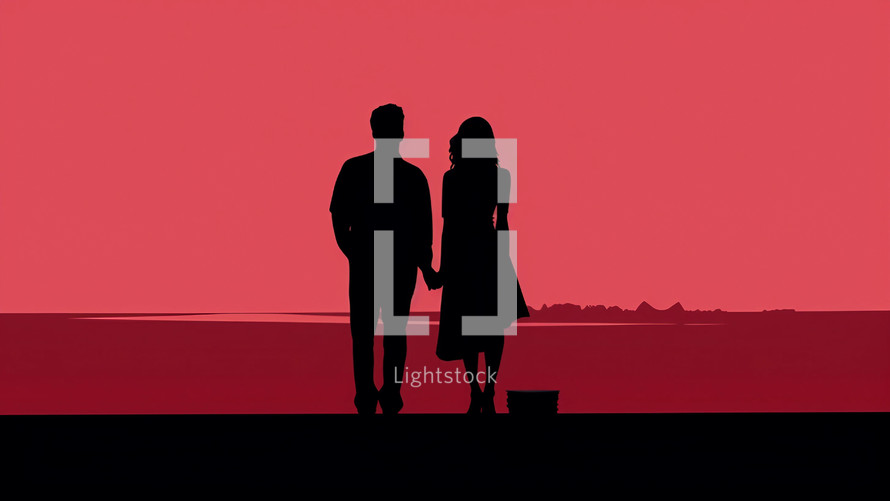 Silhouette of couple holding hands