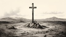 Cross In A Stone In The Desert, Black And White 