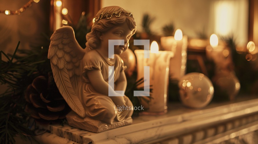 Christmas mantle with baby angel