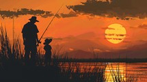 Father and Son fishing at sunset - Father's Day 