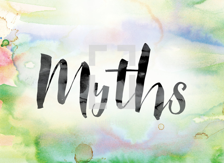 word myths in watercolor background 