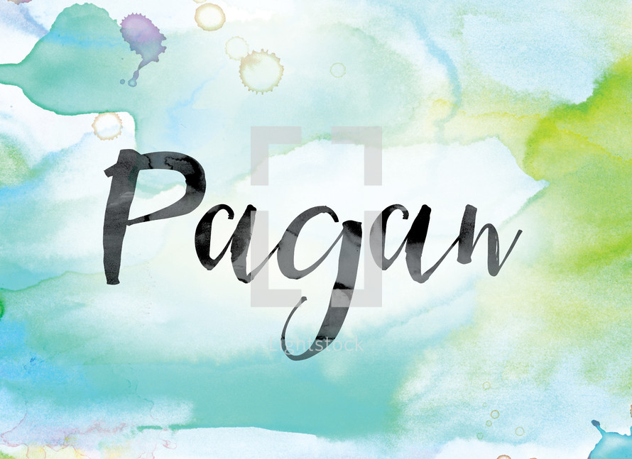 word pagan on watercolor background 