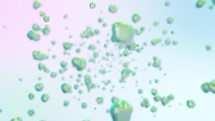 Green Bubble Blobs Floating In The Air. 3D animation, rack focus