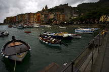 docked boats along Italian coastline 